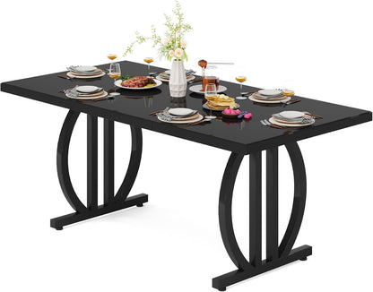 Tribesigns Black Dining Table for 4-6 Person 150cm Rectangular Kitchen Table with Durable Metal Frame, Modern Industrial Kitchen and Dining Room Furniture