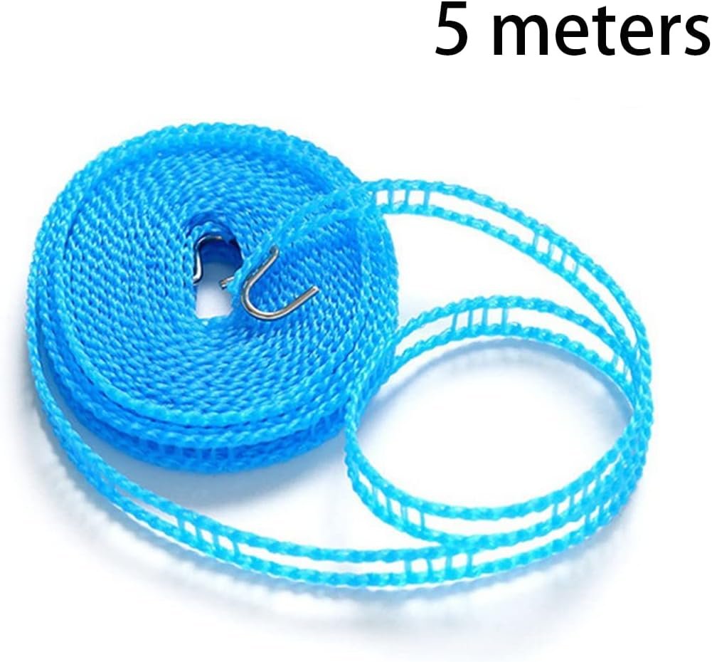 Ginojex Nylon Clothesline 5m Adjustable Portable Washing Line Windproof Non-Slip for Home Hotel Travel Outdoor Camping Hanger Rope