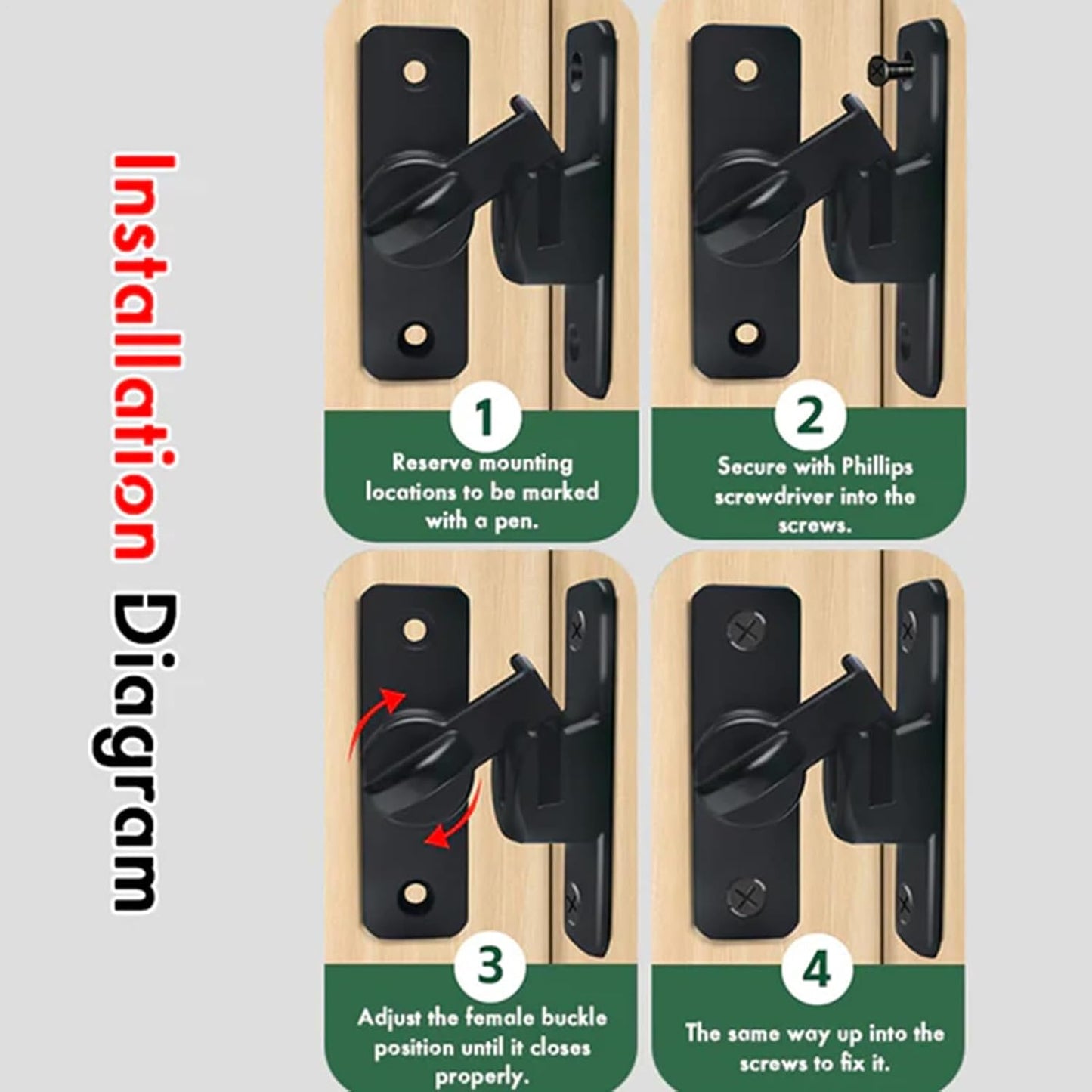 Barn Door Lock, 90 Degree Stainless Steel Sliding Safety Latch, Heavy-Duty Household Security Locking Tool for Shutters, Sheds, Cabinet, and Interior Room Doors