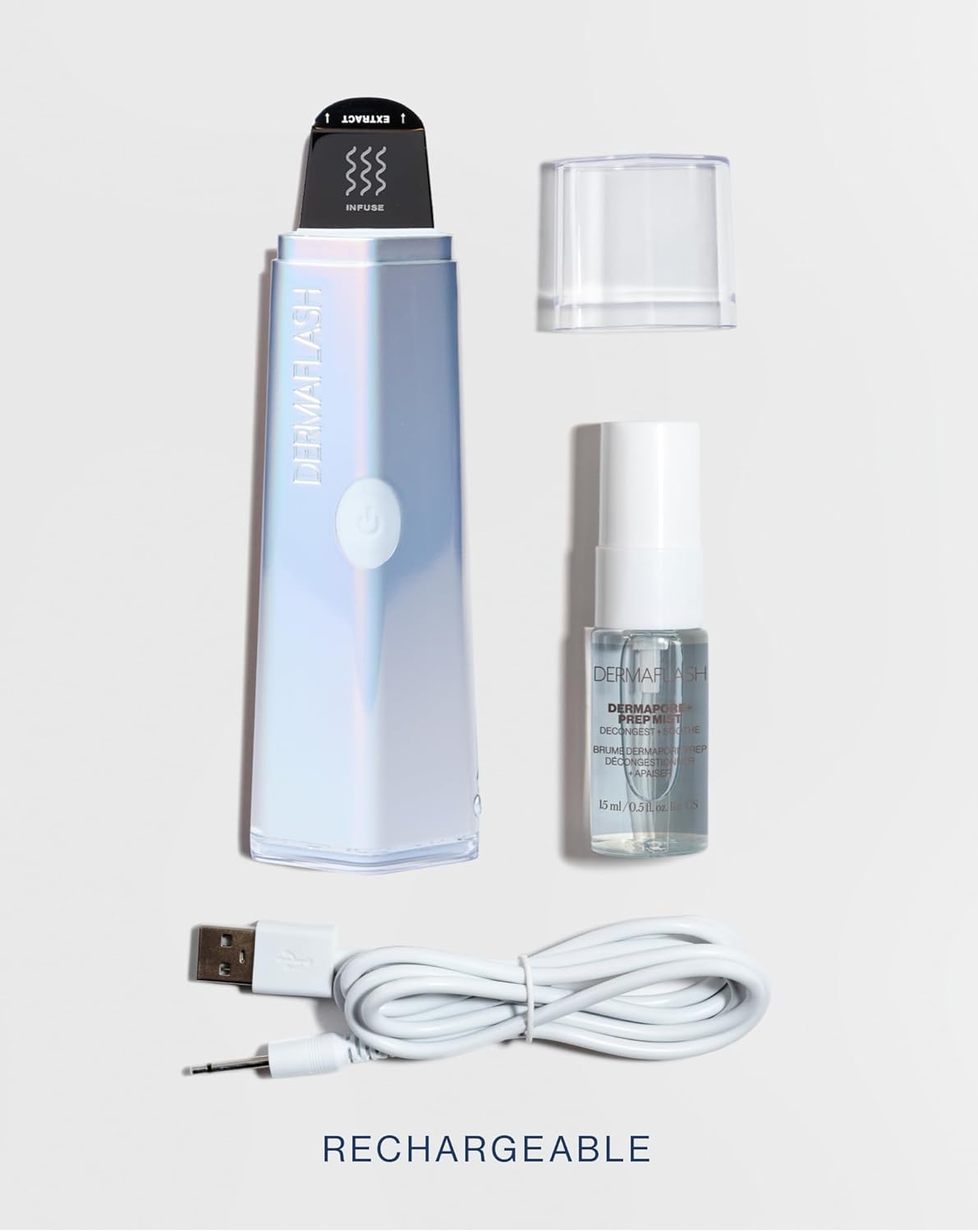 DERMAFLASH DERMAPORE+ Skin Care Device, Ultrasonic 2-in-1 Pore Extractor and Serum Infuser, Holiday Metallic