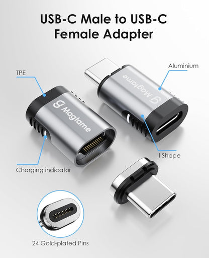 2Pack Magnetic USB C Male to USB C Female Adapter, 240W Type C Adapter Extender, 40Gbps Data Transfer 4K Video Output for Steam Deck, ROG Ally, Switch, Notebook, PC, Tablet, iPhone 15 USB4 Straight