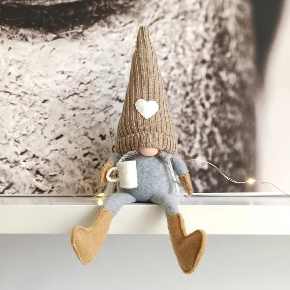 2 Pcs Coffee Gnomes Plush Bar Decor, Handmade Swedish Tomte Gnomes Gifts Farmhouse Scandinavian Figurine Gnome for Home Kitchen Coffee Station Table Shelf Decor (Brown)