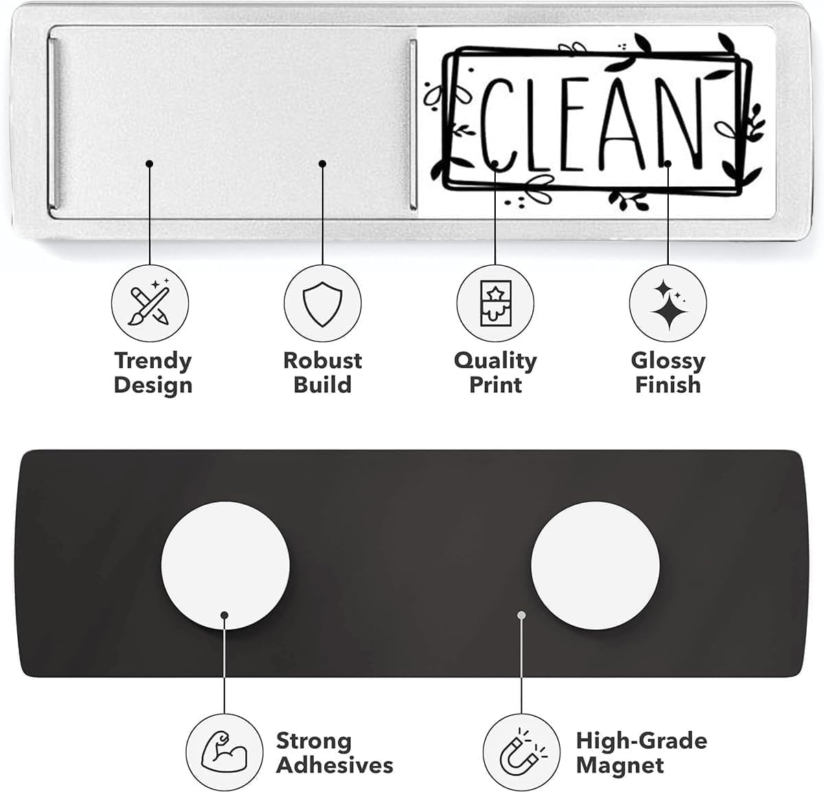 Stylish Dishwasher Magnet Clean Dirty Sign Ideal Clean Dirty Magnet for Dishwasher and Kitchen Organization - Lovely Kitchen Gadgets/Accessories - Nice Office, Farmhouse, Home Décor - Sliver