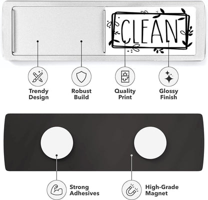 Stylish Dishwasher Magnet Clean Dirty Sign Ideal Clean Dirty Magnet for Dishwasher and Kitchen Organization - Lovely Kitchen Gadgets/Accessories - Nice Office, Farmhouse, Home Décor - Sliver
