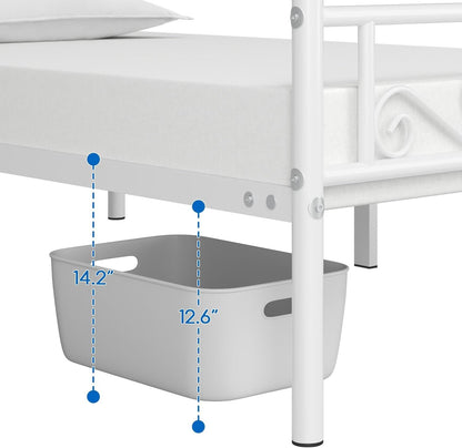 Yaheetech Classic Metal Platform Bed Frame with Headboard and Footboard Flower Design Mattress Foundation for Adults Easy Set Up Structure Twin Size White
