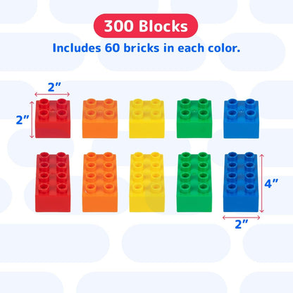 Prextex Building Blocks for Toddlers 1–3+ (300 Mega Blocks) - Large Bricks Building Set Compatible with Most Major Brands - Kids Toys Set for All Ages (Boys & Girls)