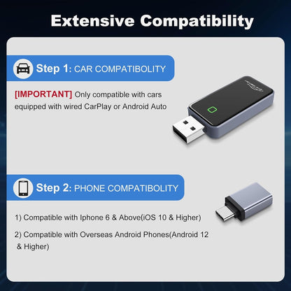 2-in-1 Wireless CarPlay Adapter for iPhone & Android - Bluetooth 5.4 & Dual-Band WiFi - Plug & Play - Stable -20°C Cold Weather Performance - Zero Delay Steering Wheel Control with USB-C Adapter