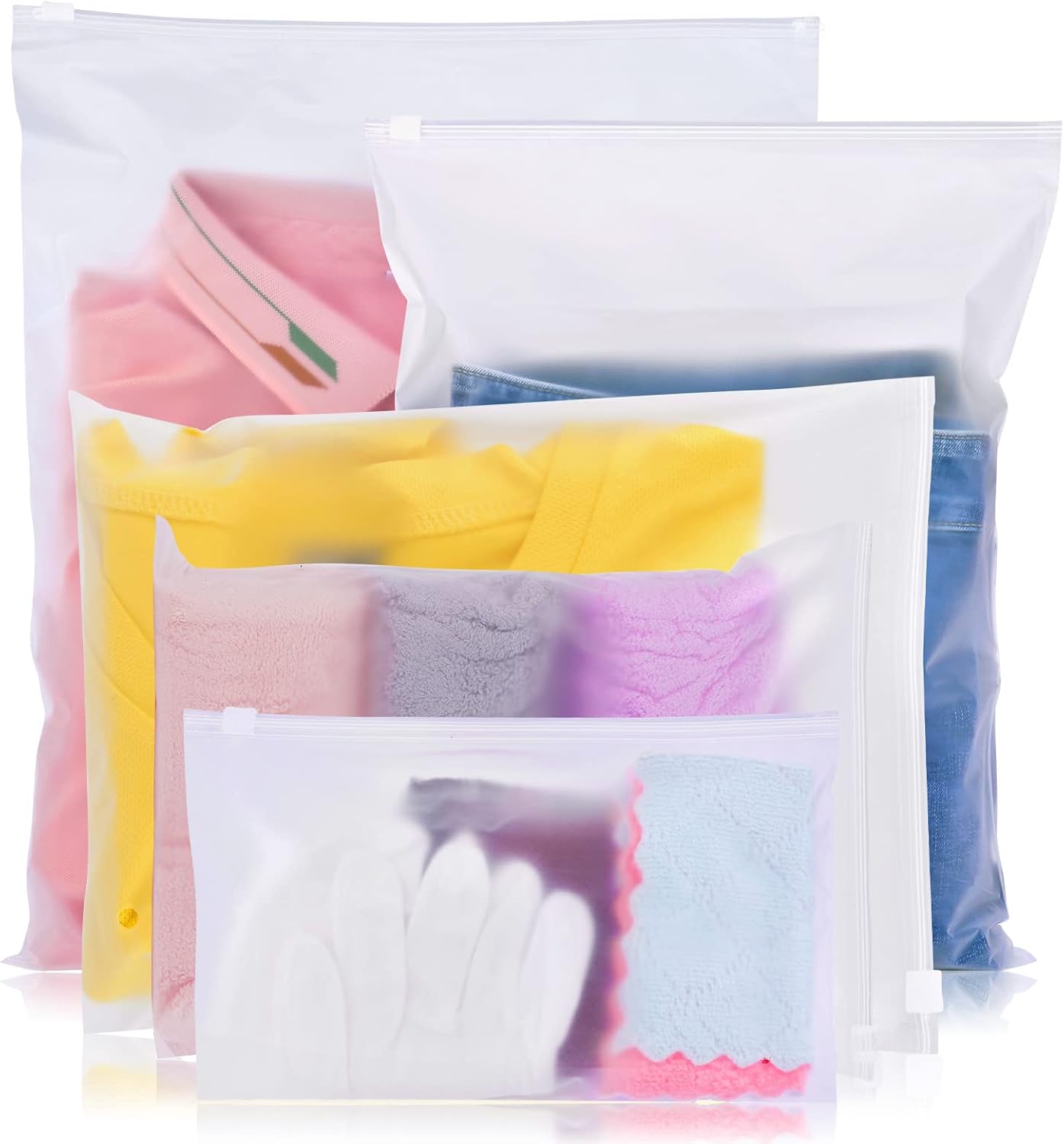 OSDUE Waterproof Travel Bags, 15 Pieces Clear Resealable Zip Bag, Multi-Function Bag Organizer, Garment Bags for Clothes, Underwear, Cosmetics 5 Sizes, Transparent-15pcs, 15pcs