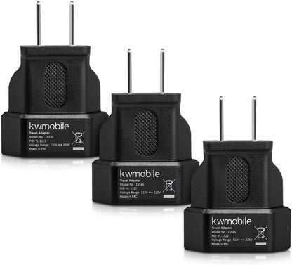 kwmobile 3x Travel Adapter for USA - Plug for USA Canada Mexico for Charging Mobile Phone Tablet PC - Pack of 3 Adapter