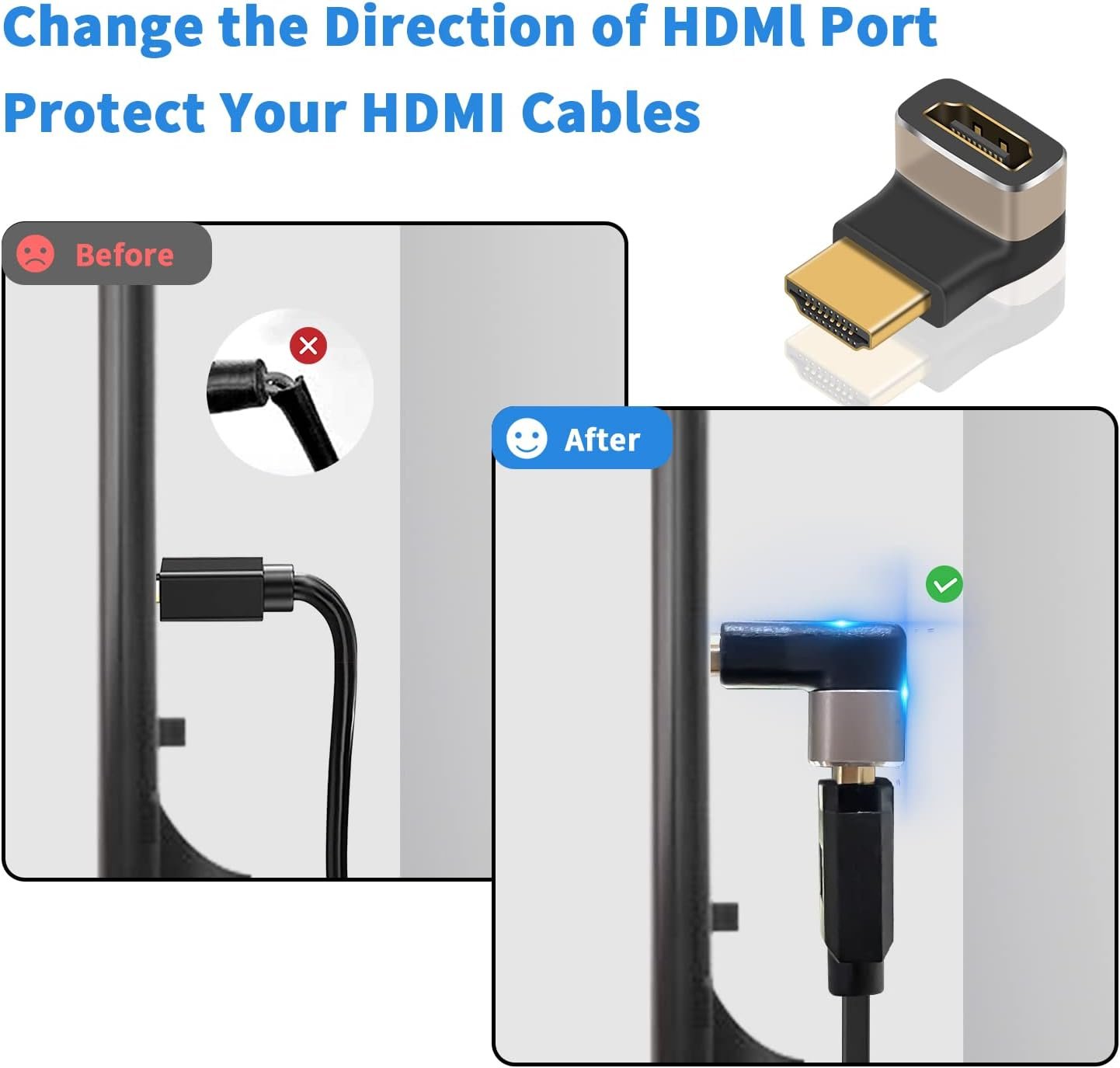 Duttek 8K 90 Degree HDMI Male to Female Adapter, 2.1 Version Down Angle HDMI L Shape Flat Extender Adapter Connector for TV, Roku, Fire Stick, Chromecast, Switch, Laptop, PC (2 Pack)