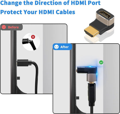 Duttek 8K 90 Degree HDMI Male to Female Adapter, 2.1 Version Down Angle HDMI L Shape Flat Extender Adapter Connector for TV, Roku, Fire Stick, Chromecast, Switch, Laptop, PC (2 Pack)