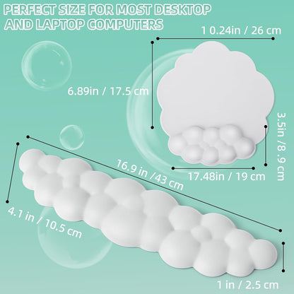 Mystarry Cloud Keyboard Wrist Rest and Mouse Wrist Rest, Memory Foam Wrist Rest for Computer Keyboard, Ergonomic Cloud Palm Rest with Mousepad & Cupholder (White with Mouse-pad)