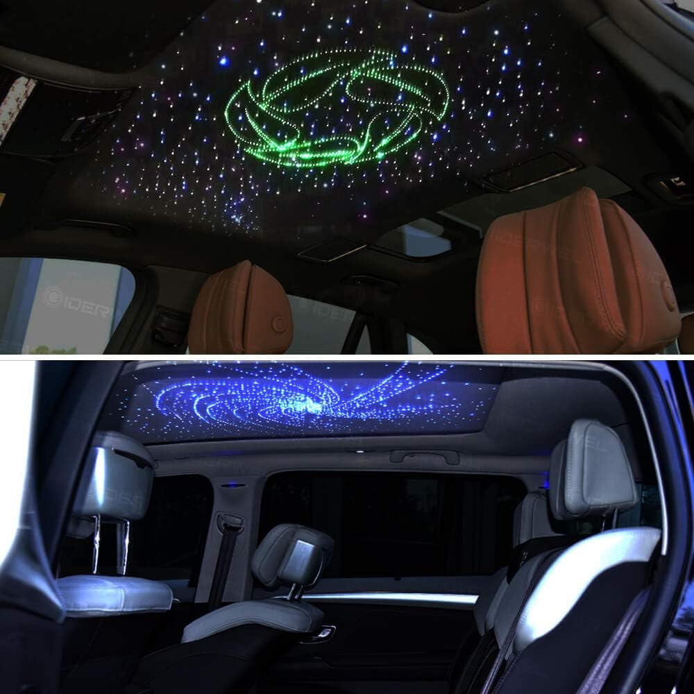 Smart LED Fiber Optic Lights, Bluetooth APP Controlled + Music Activated RGBW Starlight Headliner Kit with RF Remote Control, 200pcs 6.5ft 0.03in Optical Fiber Cable for DIY Car/Home Theater Ceiling
