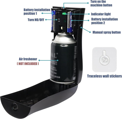 Auto Air Freshener Spray Dispenser,Free Standing or Wall Mounted,Timed sprayer with Remote control Adjustable Aromatherapy Machines for Home,Bathrooms,Offices,Hotels and Commercial Places (Black)