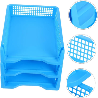 SEWACC 3pcs Stackable Plastic File Trays for Desk Elegant Paper Organizer for Classroom Office Use and Easy to Maintain Minimalist Design for Efficient Workspace Organization