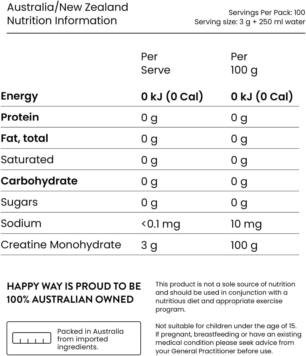 HAPPY WAY Flavourless Creaine Powder - 300g | Unflavoured Pure and Versatile | Boosts Strength & Enhances Workout Performance | Ideal for Shakes, Smoothies, Healthy Beverages & Fitness Regimens