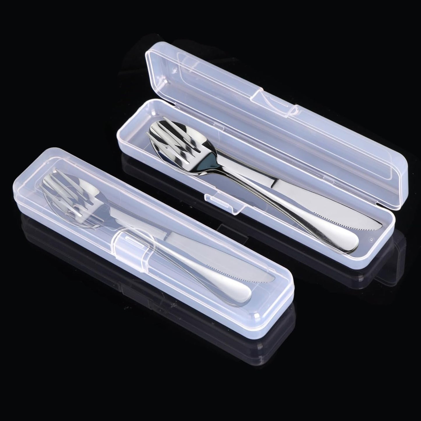 4PCS Premium Travel Utensils with Case, Stainless Steel Reusable Portable Utensils Set with Case, Lengnoyp Travel Silverware Set with Case for Lunch Box Including Fork Spoon Knife Set, Silver