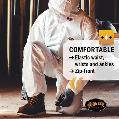 Pioneer Microporous Disposable Coveralls - Protects from Chemicals, Bleach, Paint - Breathable & Comfortable - Type 5 and 6