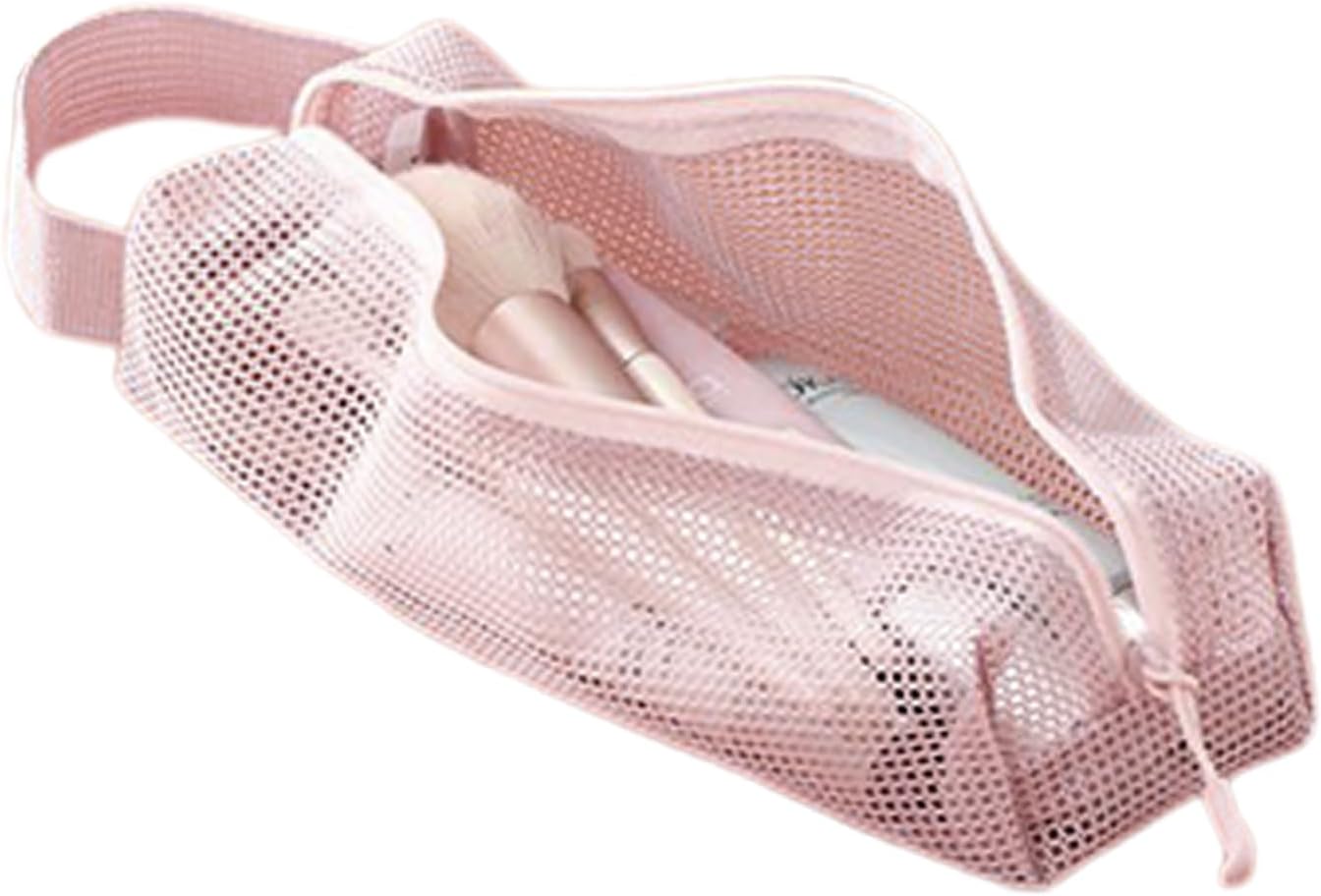 Travel Toiletry Bag, Portable Mesh Pouch, 9.06 x 2.56 x 2.17 Inches Size Breathable Storage Organizer, Lightweight Polyester Case, for Hospital, Gym Airport, Black or Grey Colour, pink, Please refer