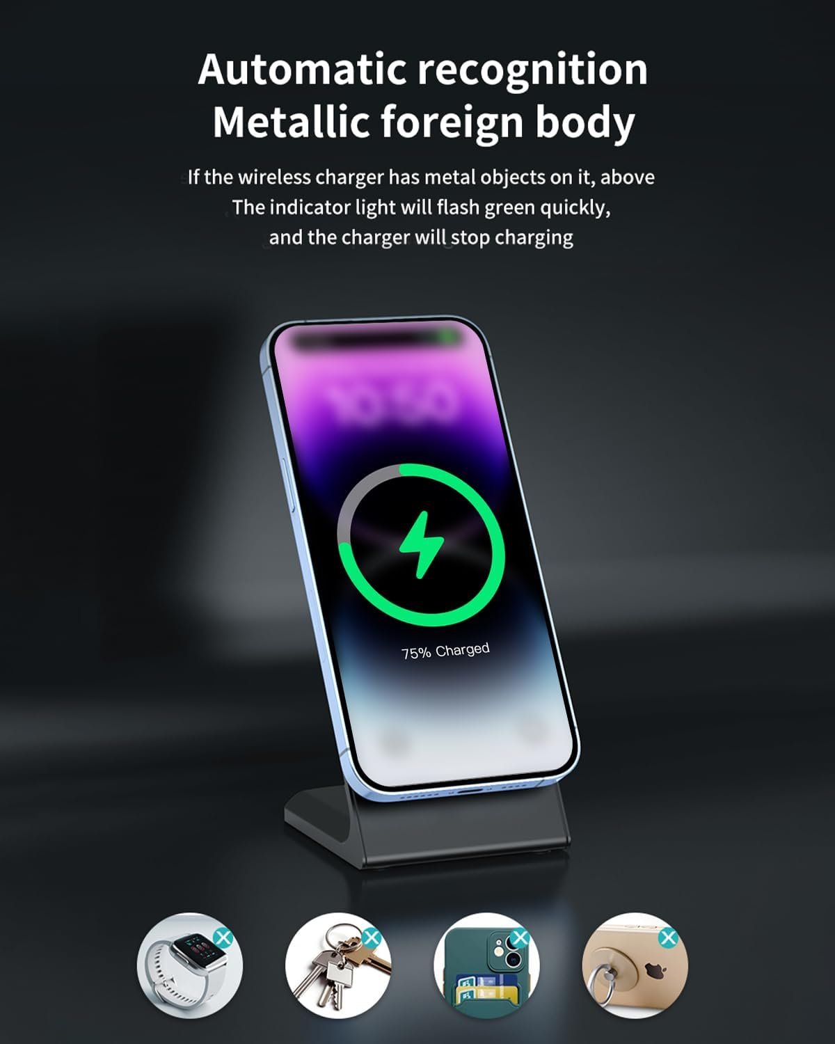GEEKERA Magnetic Wireless Charger Stand, Fast Wireless Charger for iPhone 16/16 Pro/16 Plus/16 Pro Max/15/14/13/12 Series, Sleep-Friendly Charging Stand Dock for Nightstand Home Office