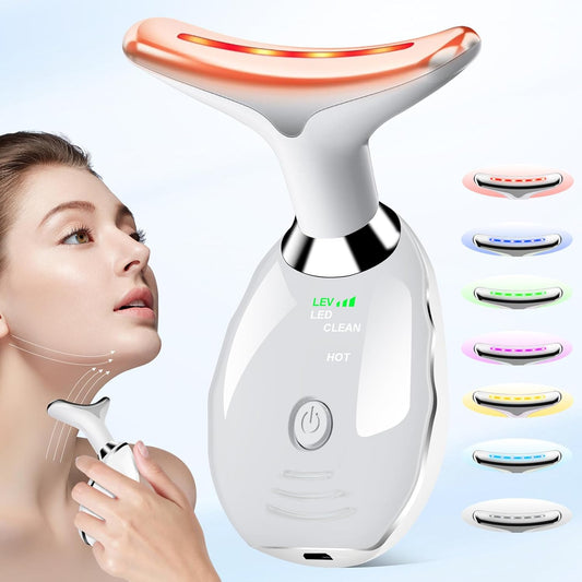 Neck Face Beauty Device, Face Neck Massager for Skin Care, Vibration Face Massager, 7 Color 3 in 1 Face Sculpting Tool Facial Massager