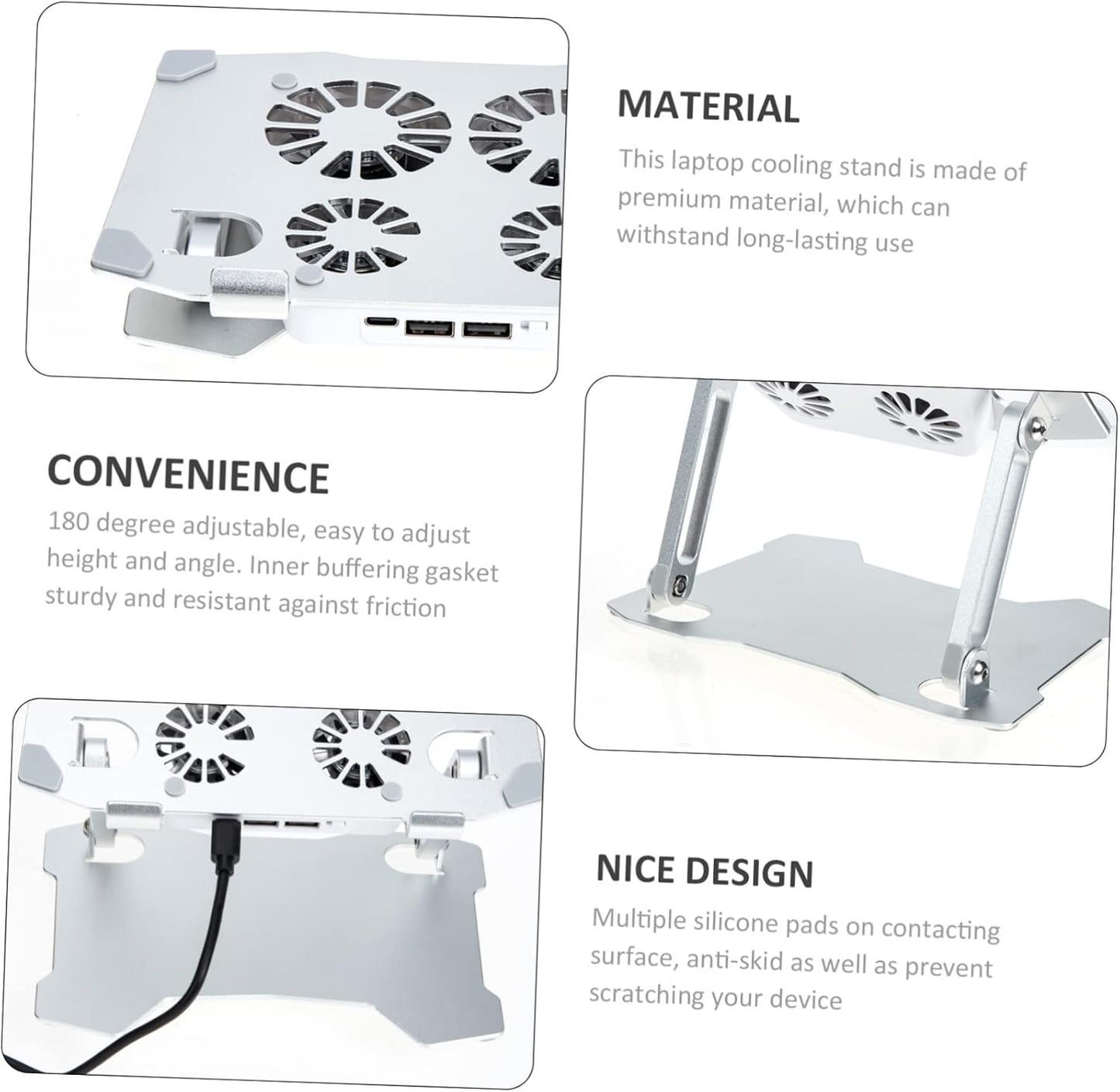 Hoement Adjustable Laptop Stand with Silent Cooling Fan Ergonomic Laptop Holder for Desk Slip Design Tablet More Rotation for Optimal Comfort