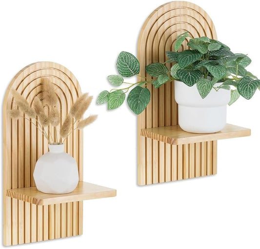 2 Pcs Boho Wooden Rainbow Wall Shelves Wall Mount Wooden Shelves Modern Shelf for Living Room Bathroom Bedroom Classroom Office Nursery Wall Decor
