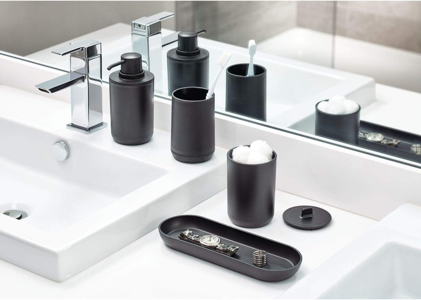 iDesign Cade 4-Piece Bathroom Accessory Set, Matte Black
