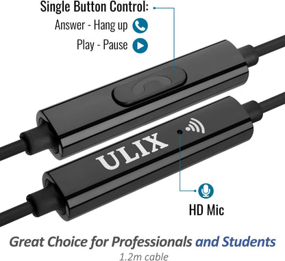 ULIX Rider Wired Earbuds in-Ear Headphones, Earphones with Microphone, 5 Years Warranty, Ecouteur avec Fil, Anti-Tangle Reinforced Cable, 48 Ω Driver, Bass Ear Buds Phones for iPhone, iPad, Samsung
