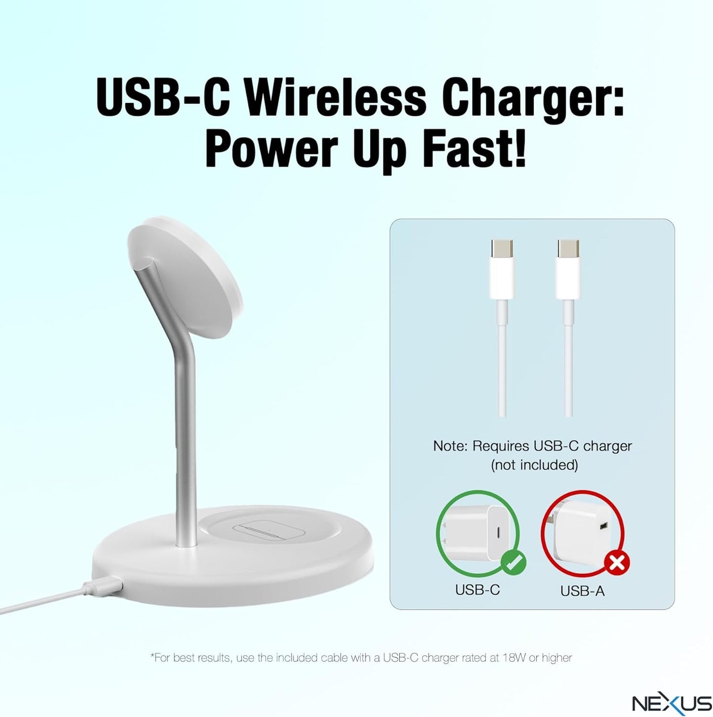 NEXUS NexusMag Wireless Charger, 15W Fast Charge, 2 in 1 MagSafe Charging Stand, Lightweight, Compatible with iPhone 16/15/14/13/AirPods Pro/Galaxy S25 Ultra/Pixel 9 Pro (No AC Adapter)