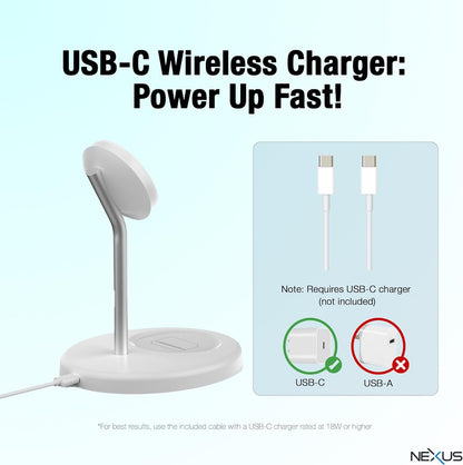 NEXUS NexusMag Wireless Charger, 15W Fast Charge, 2 in 1 MagSafe Charging Stand, Lightweight, Compatible with iPhone 16/15/14/13/AirPods Pro/Galaxy S25 Ultra/Pixel 9 Pro (No AC Adapter)