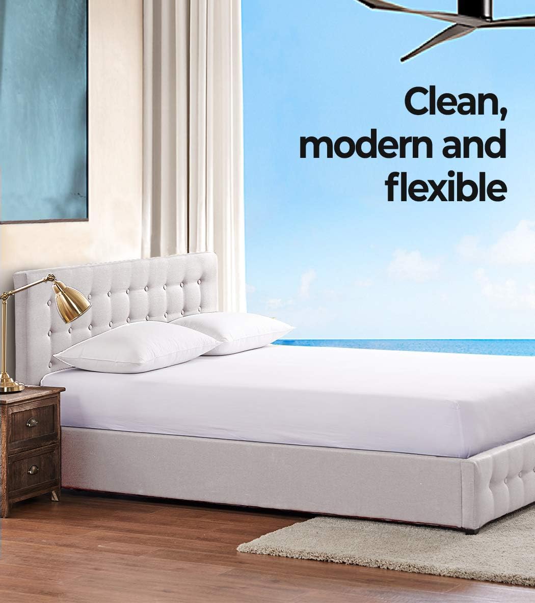 Levede Bed Frame Base with Gas Lift Storage Double Size Beige Platform Fabric