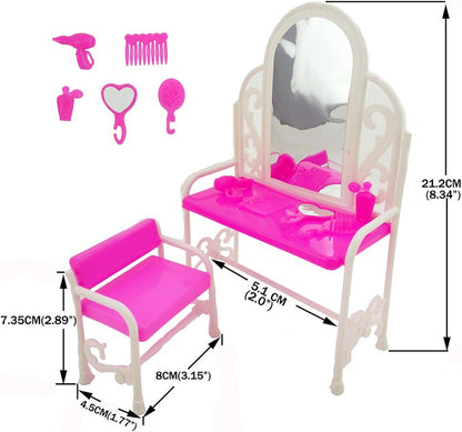 Yudanny 8 Pieces/Set Furniture Accessories Princess Set Dresser Gift + Sofa Set + Bed Set + Hangers for Bedroom Barbie Doll