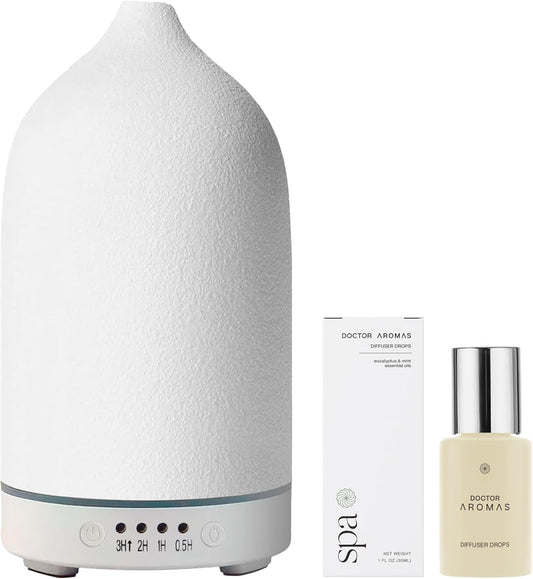 Doctor Aromas Ultrasonic Aromatherapy Essential Oil Lava Stone Diffuser & 1 Scent (1 OZ) 30Ml - Super Quiet, Waterless Auto-Off Function for Fresh Air in Home Office Room (Spa)