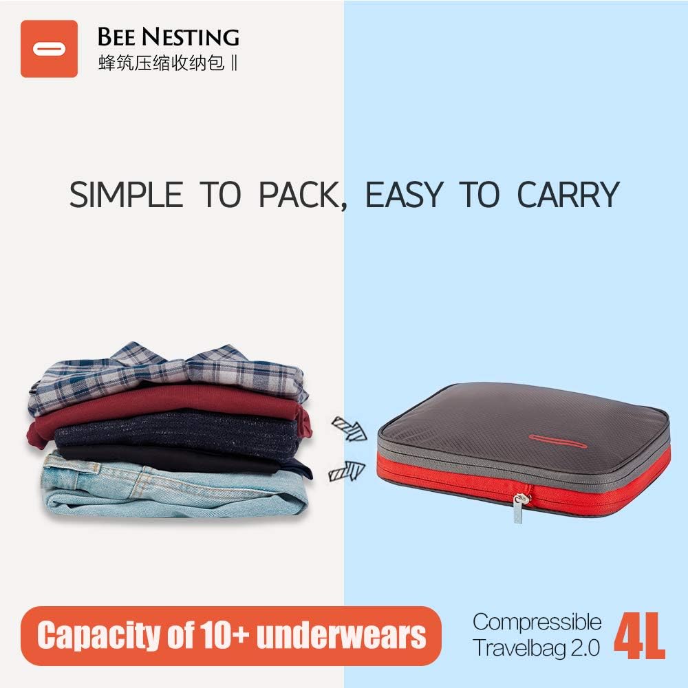 Bee Nesting Small Waterproof Compression Packing Cubes 4L, Mini Travel Packing Organizers for Backpacking Carry on, Expandable Storage Bags for Bras, Socks, Underwear, Dark Blue