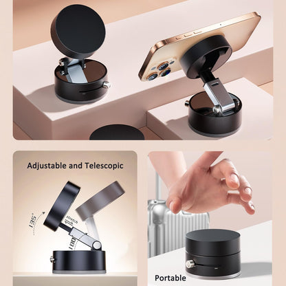 Jkoailiwi Adjustable Mechanical Vacuum Magnetic Car Suction Phone Holder with Telescopic Structure, Suction Cup Magnetic Phone Mount for Car/Travel/Desktop, Compatible with iPhone & Android, Black