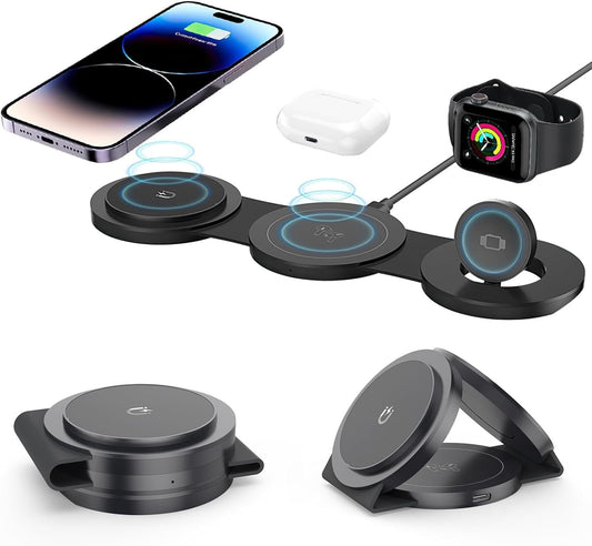 yuoscmc 3 in 1 Wireless Charger, Wireless Charging Station 15W Fast Wireless Charging Pad Mat Compatible with iPhone 14/15/13/12/SE/11/XS/XR, Apple Watch Ultra/9/8/7/SE/6/5/4/3/2, AirPods Pro 2/3/2
