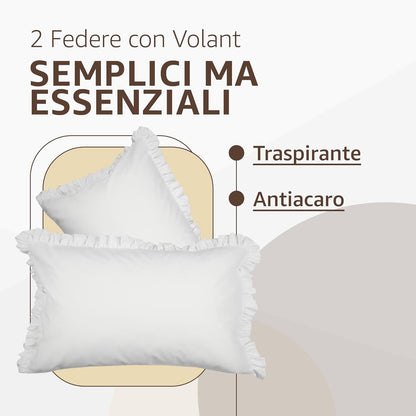 Sonit Double Bed Pillow Cases with Ruffles – Pair of White Bed Cushion Cover – 50 x 80 cm Breathable Cotton Easy to Clean