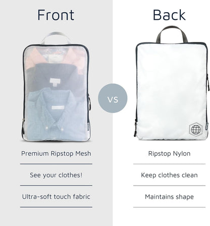 Large Packing Cube Set with See Through Mesh- Compression Packing Cubes Travel Organizers (White)