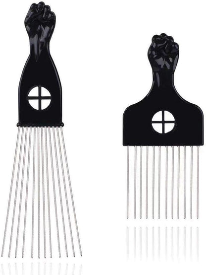 2 Pieces Hair Pick Afro Pick Metal Pick Comb Detangle Wig Braid Twist Hair Styling Comb Hair Comb Pick Wave Barber Tool Afican hair styling