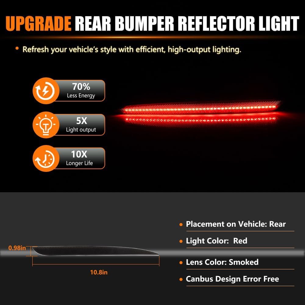 ATROVI LED Rear Bumper Reflector Light for 2015-up Chrysler 300, Replace OEM Rear Bumper Reflector Smoked Lens 90-SMD Red LED Tail Brake Fog Lamps Reflector Light Kit, 2 PCS