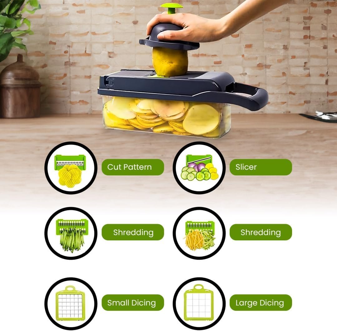 14-in-1 Vegetable Chopper, Mandoline Slicer and Food Processor - Kitchen Essentials for Effortless Food Prep - Includes Salad Spinner, Cheese Grater, Onion Chopper, French Fry Cutter, and More