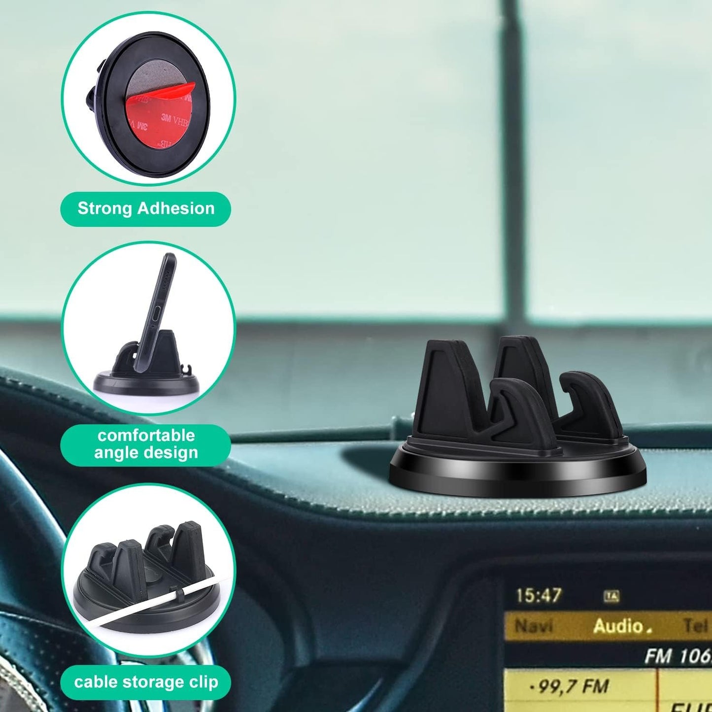 KINBOM Universal Mobile Phone Holder, 360° Arbitrary Rotation Car Phone Holder Dashboard Silicone Non-Slip Dashboard Phone Holder for Car Dashboard (Black)