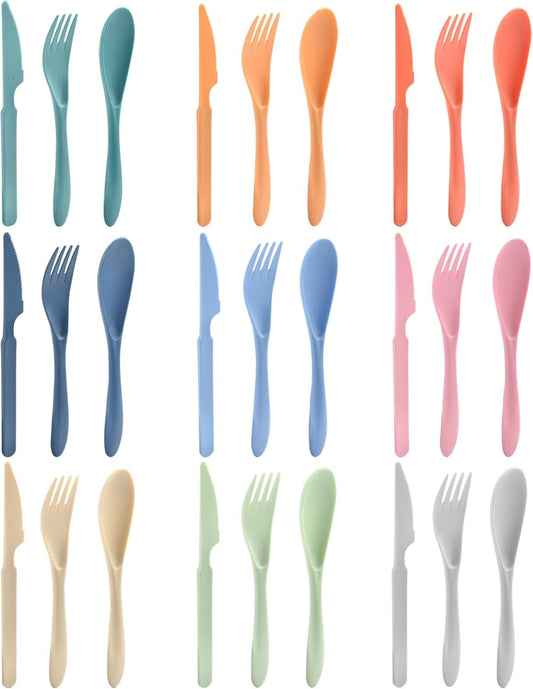 9 Colors Reusable Plastic Cutlery with Knives, Forks and Spoons, Portable Utensils Set for Kids Adults, Tableware Camping Utensils for Kitchens, Dishwasher Safe