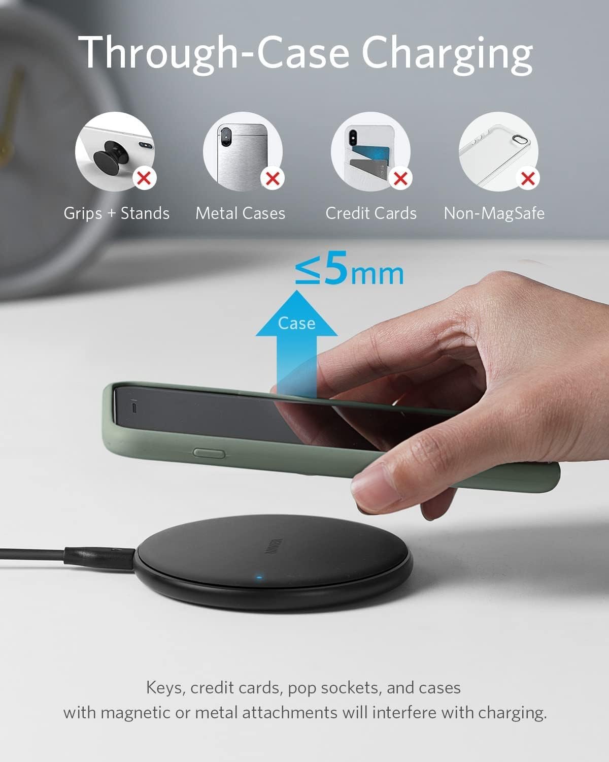 313 Anker Wireless Charger (Pad), Qi-Certified 10W Max for iPhone 14/14 Pro/14 Pro Max/13/13 Pro Max, AirPods (No AC Adapter, Not Compatible with MagSafe Magnetic Charging)