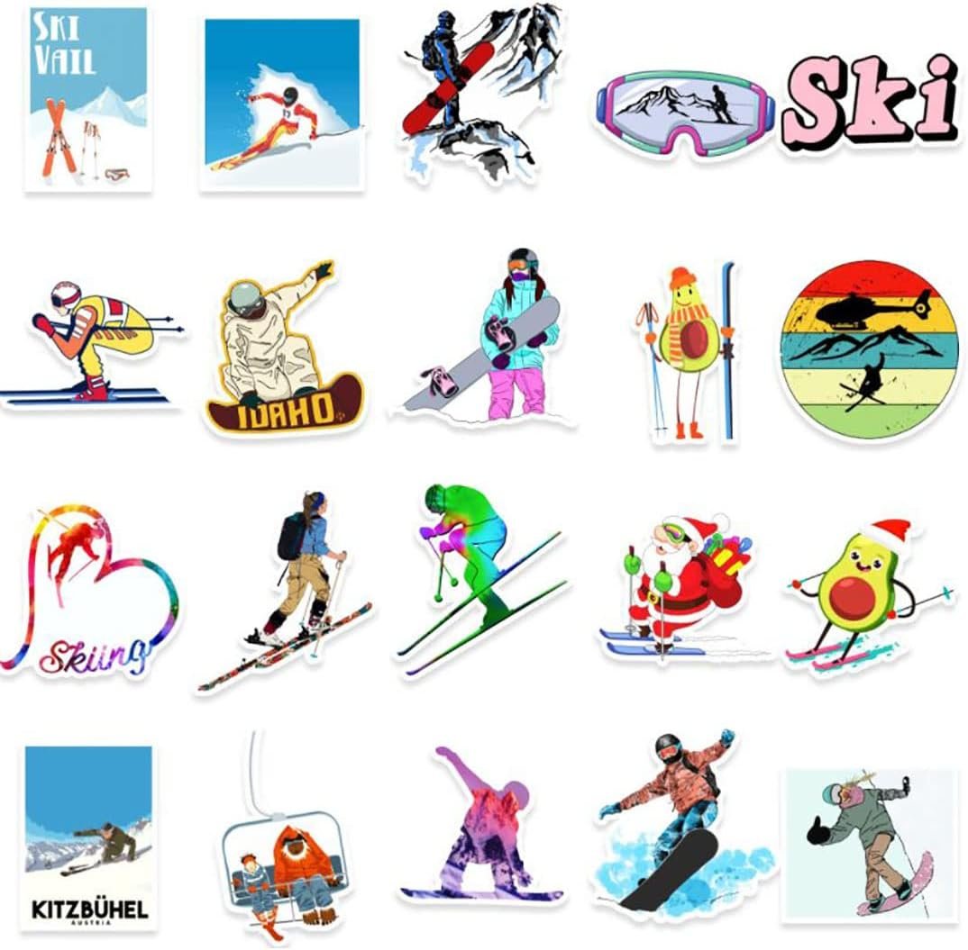Ski Stickers 50 pcs Outdoor Skiing Sports Snowboard Decals for Laptops Water Bottles Luggage Adventure Camping Travel Hiking Waterproof Vinyl Stickers for Teens Adult