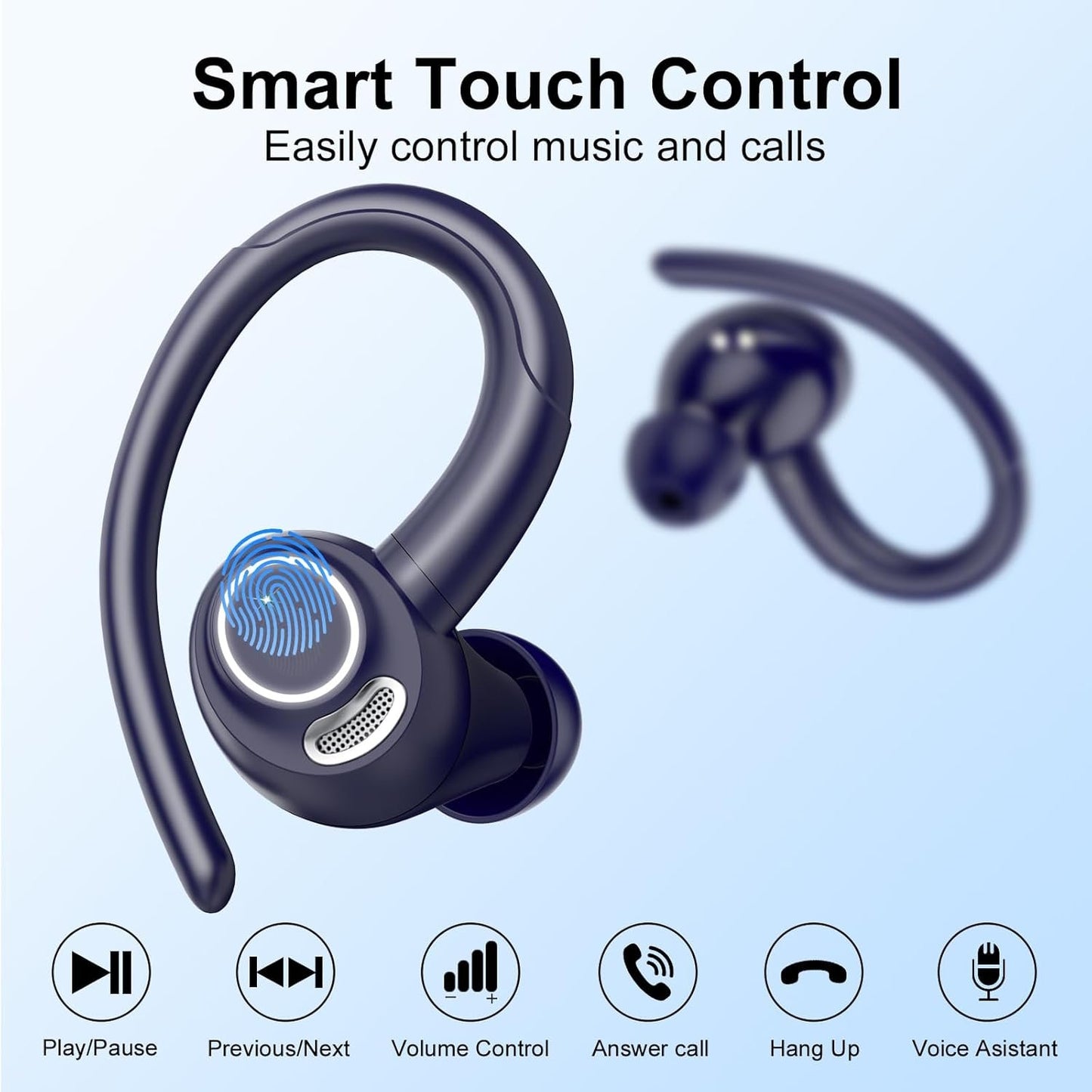Wireless Earbuds, Bluetooth 5.3 Headphones Sport, Bluetooth Earbuds with ENC Mic, HiFi Stereo Wireless Earphones, 48H Dual LED Display, IP7 Waterproof Ear Buds with Earhook for Running Deep Blue