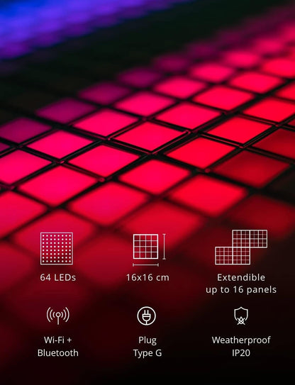Twinkly Squares Extensions â€“ App-Controlled LED Panels with 64 RGB (16 Million Colors) Pixels. Black. 3 Extension Tiles, Work with Twinkly Squares Starter Kit. Indoor Smart Home Lighting Decoration