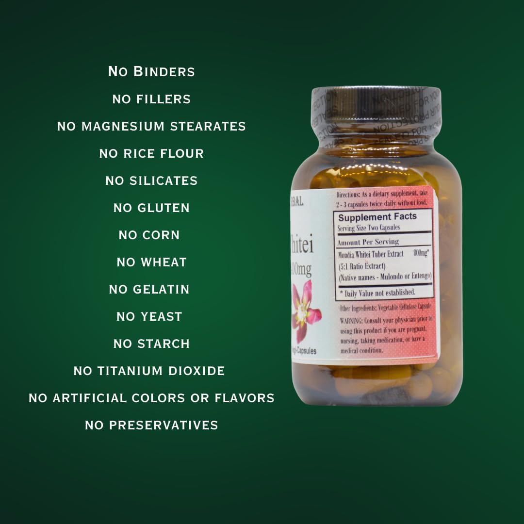 Barlowe's Herbal Elixirs Mondia Whitei 5:1 Extract | 400mg Per Capsule | Traditional African Vitality Herb for Overall Health & Wellness | 60 Vegan Capsules | Clean, Filler-Free Formula