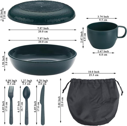 Berglander Camping Mess Kit with Bowl, Plate, Cup, Spoon, Fork, Knife and Carry Bag, Plastic Camping Accessories Essentials Gear for Travel, Camping, Picnic, Outdoor, Easy to Carry & Store